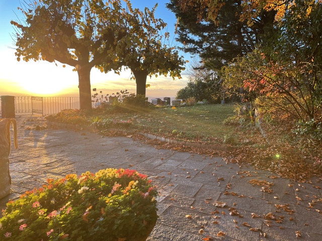 Il giardino della villa al tramonto